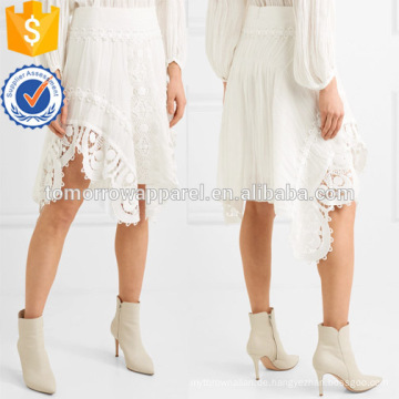 Asymmetrische weiße Spitze Leinen und Baumwolle Sommer Maxi Rock Herstellung Großhandel Mode Frauen Bekleidung (TA0008S)